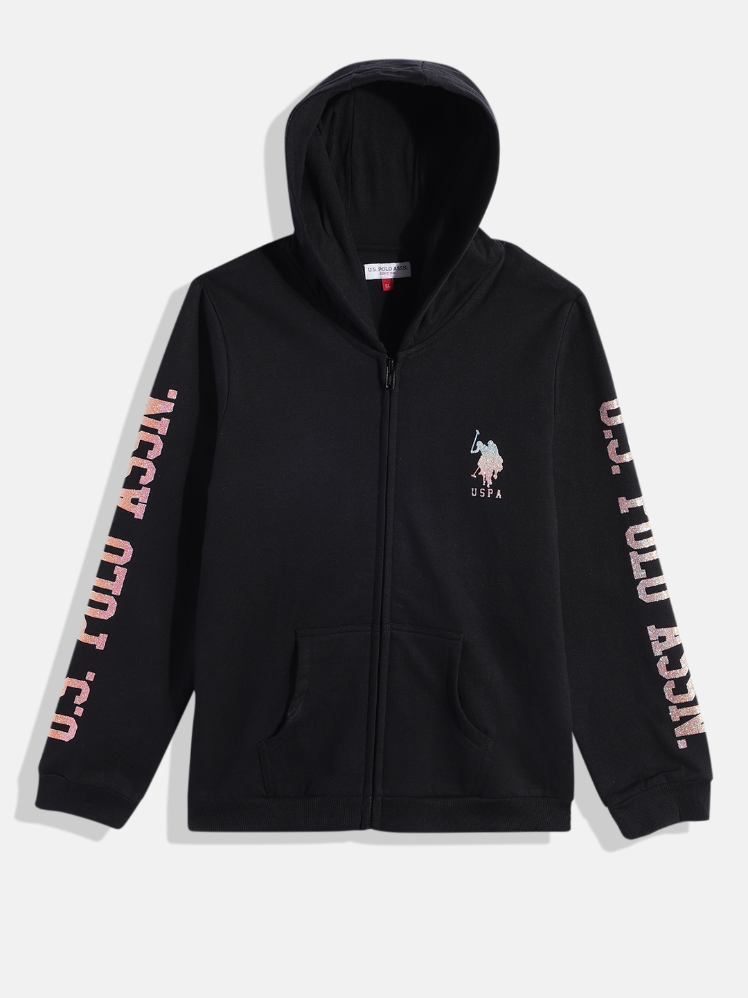 U.S. Polo Assn. Kids Girls Black Hooded Front-Open Sweatshirt With Brand Logo Print Detail
U.S. Polo Assn. Kids Girls Black Hooded Front-Open Sweatshirt With Brand Logo Print Detail
