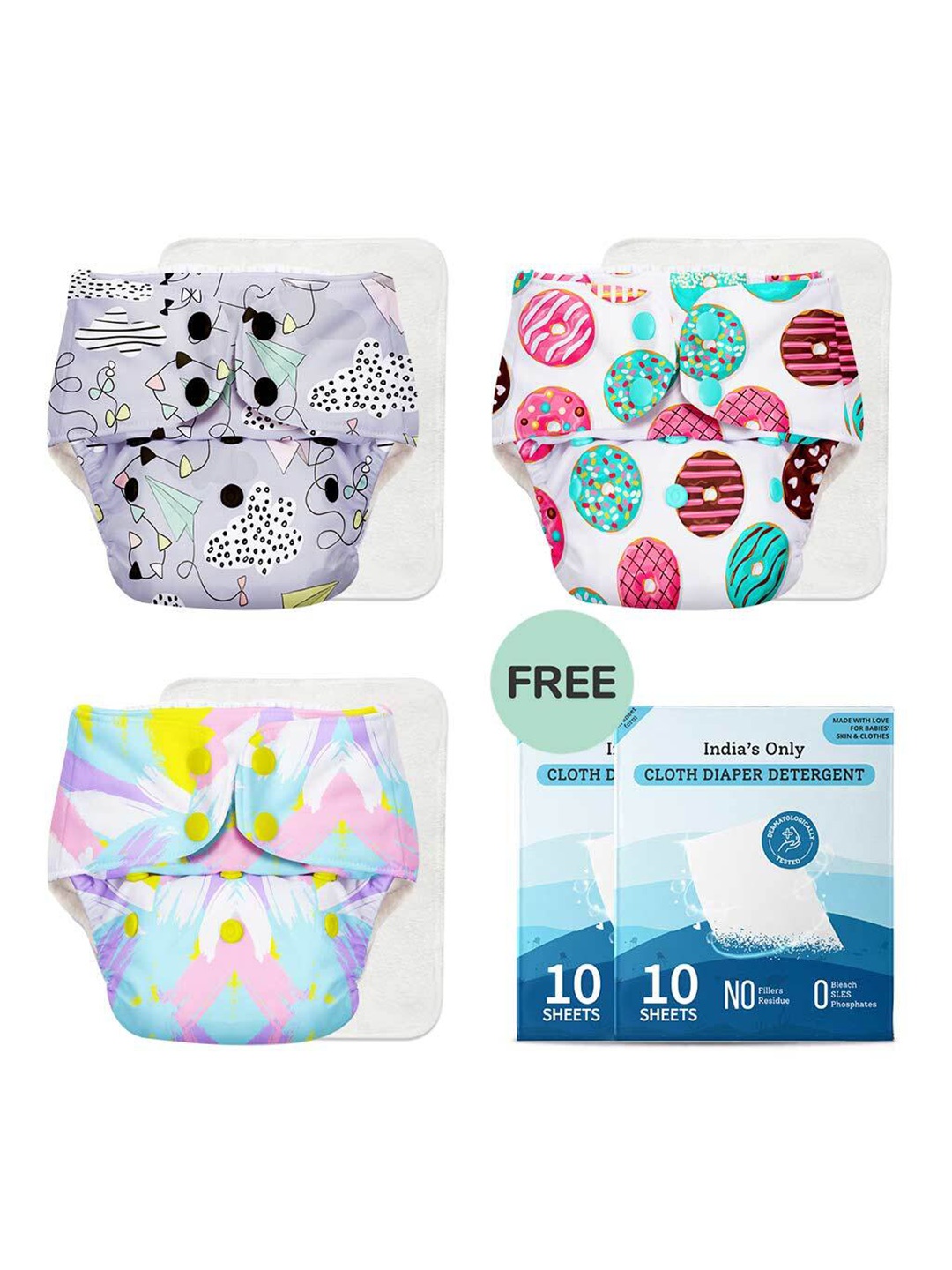 SuperBottoms Kids Pack of 3 Printed Sustainable Cotton Reusable Cloth Diapers With Detergent, White
SuperBottoms Kids Pack of 3 Printed Sustainable Cotton Reusable Cloth Diapers With Detergent, White