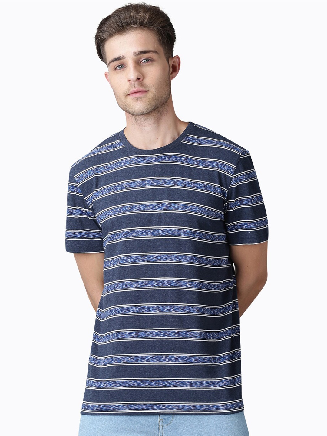 UrGear Men Blue Striped Cotton T-shirt
