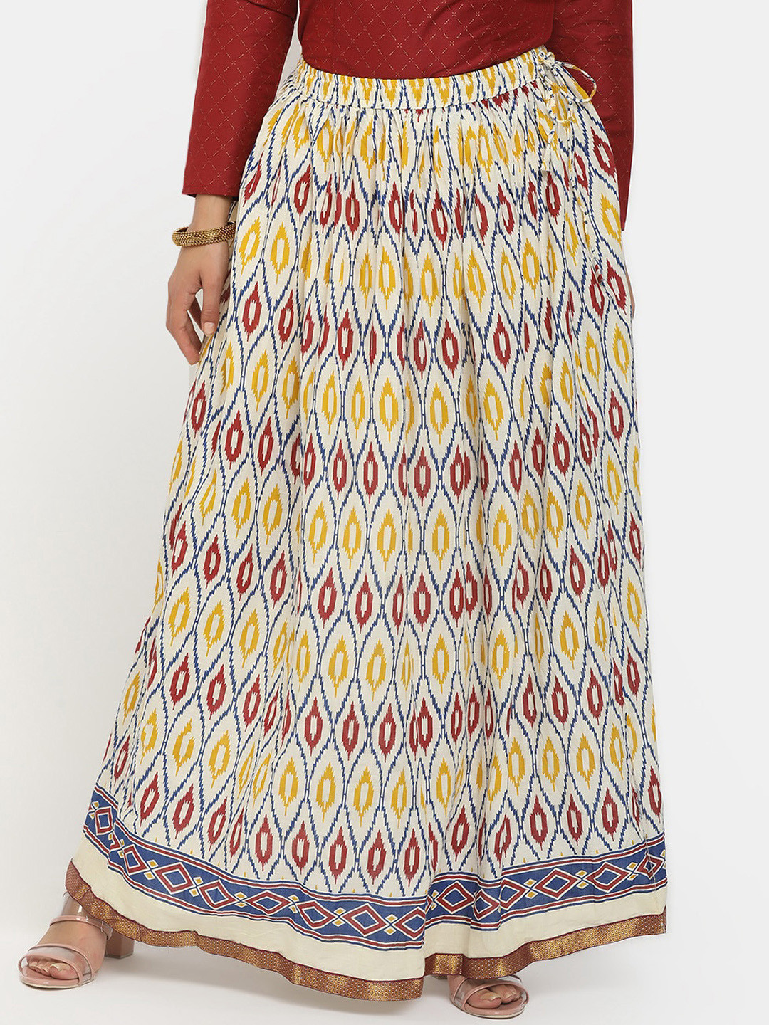V-Mart Women White & Maroon Ethnic Motif Printed Cotton A-Line Maxi Skirt
V-Mart Women White & Maroon Ethnic Motif Printed Cotton A-Line Maxi Skirt