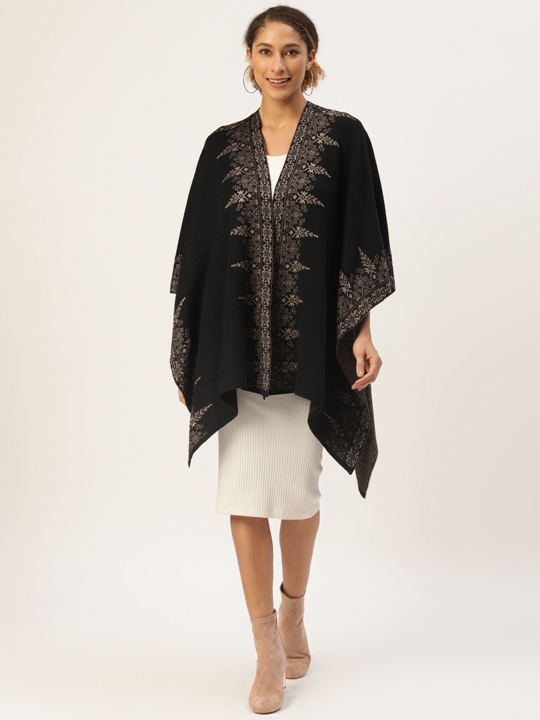 American Eye Women Black & Beige Ethnic Motifs Woven Design Front-Open Longline Sweater
American Eye Women Black & Beige Ethnic Motifs Woven Design Front-Open Longline Sweater