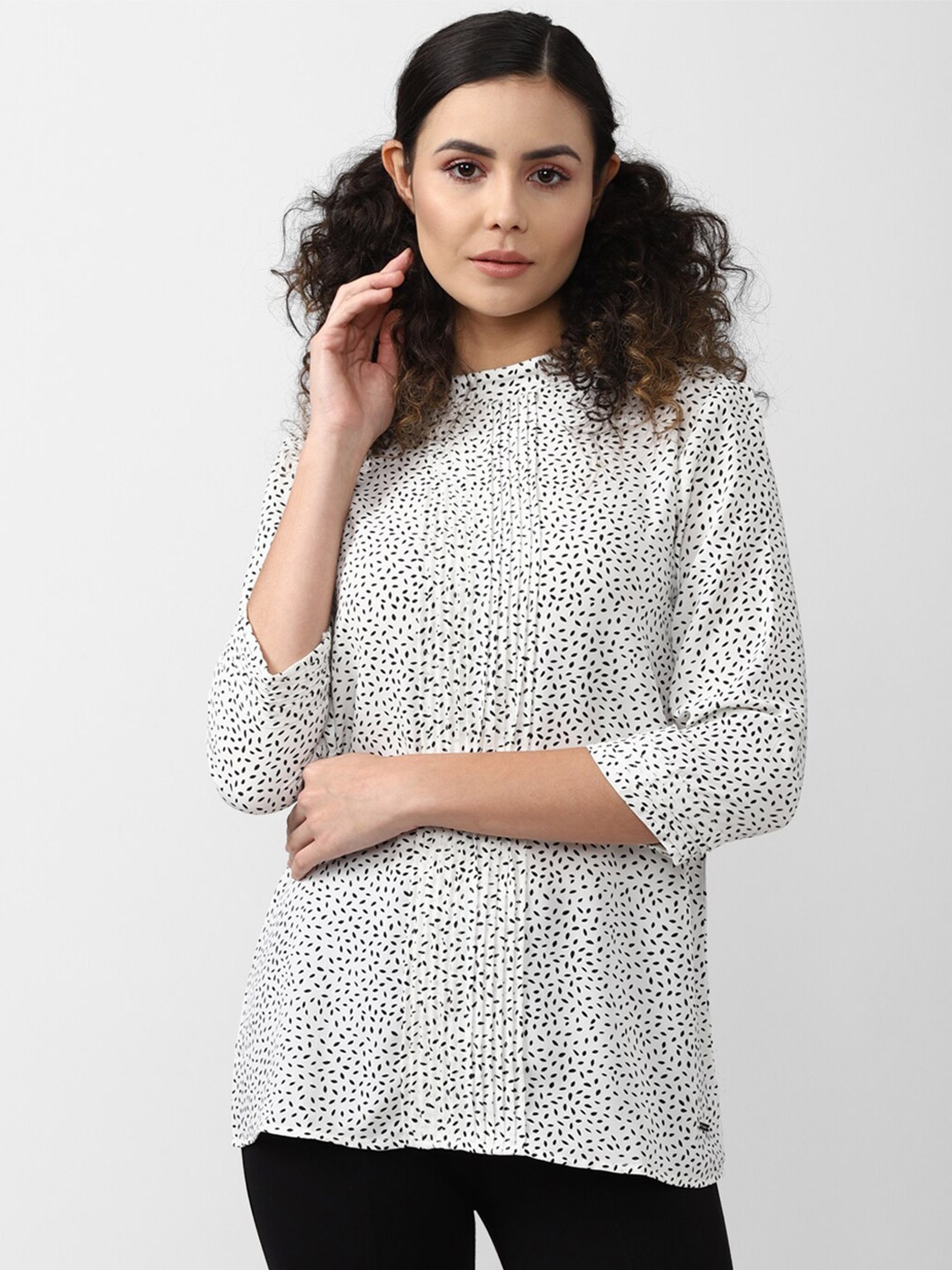 Van Heusen Woman Grey Printed Mandarin Collar Top