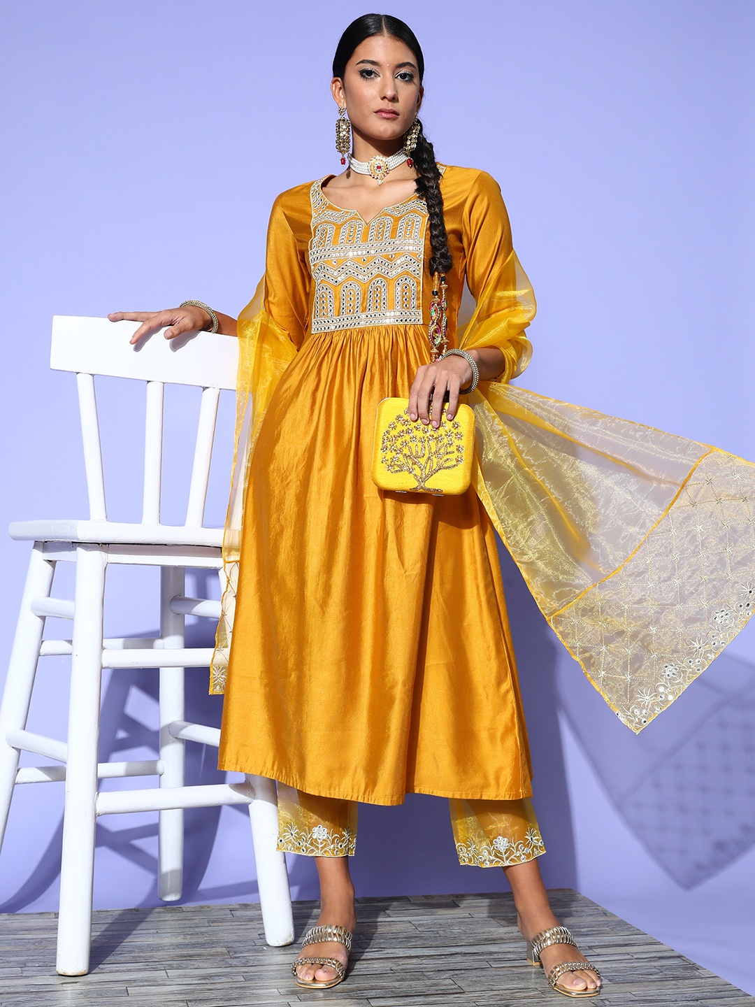 Indo Era Women Mustard Yellow Ethnic Motifs Embroidered Liva Kurta with Trousers & With Dupatta
Indo Era Women Mustard Yellow Ethnic Motifs Embroidered Liva Kurta with Trousers & With Dupatta