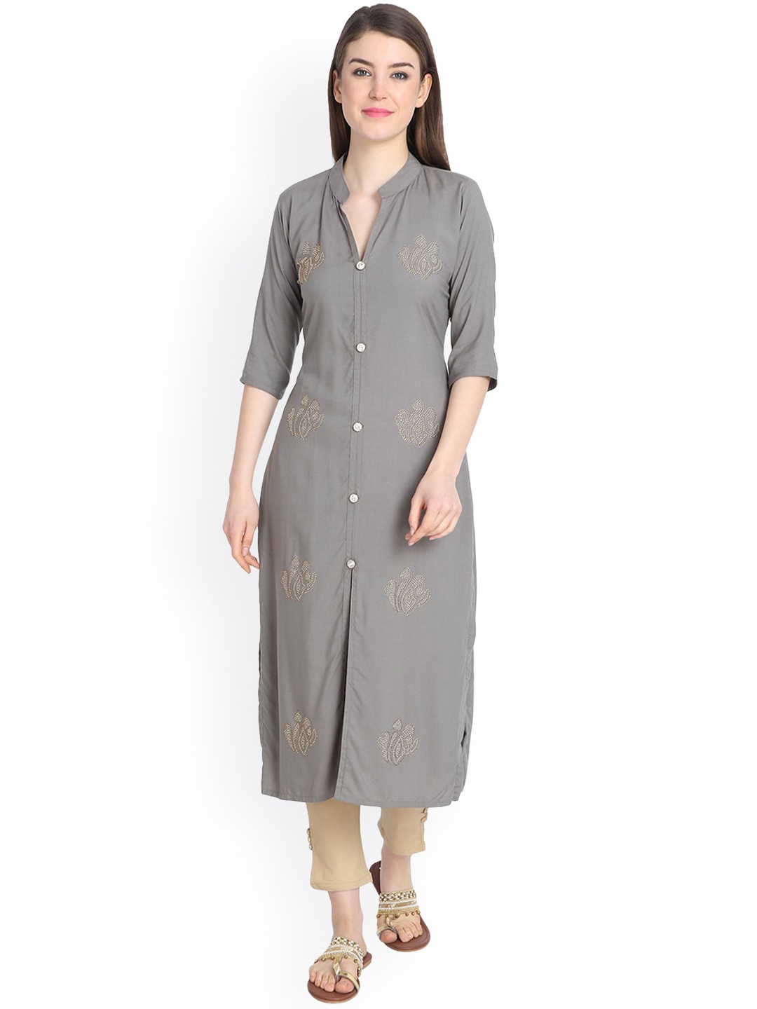 DesiNoor.com Women Grey Embellished Kurta