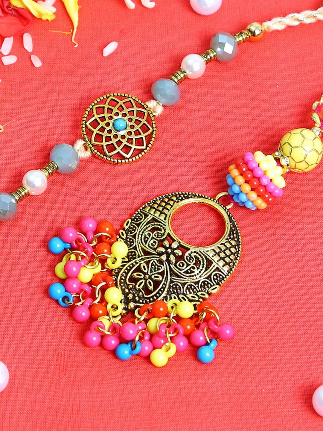 Aapno Rajasthan 2 Pieces Multicolored Beaded Bhaiya Bhabhi Traditional Rakhi Set, Multi
Aapno Rajasthan 2 Pieces Multicolored Beaded Bhaiya Bhabhi Traditional Rakhi Set, Multi