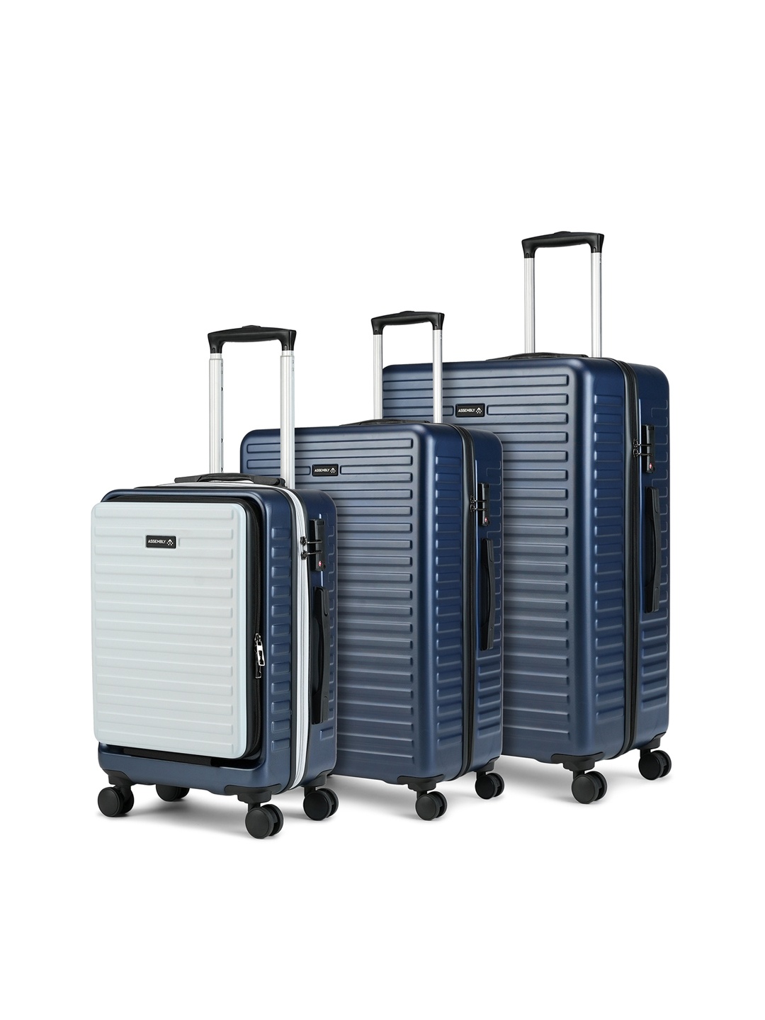 Assembly Set Of 3 Textured 360 Degree Rotation Hard-Sided Trolley Bags 40L, 60L 85L, Blue
Assembly Set Of 3 Textured 360 Degree Rotation Hard-Sided Trolley Bags 40L, 60L 85L, Blue