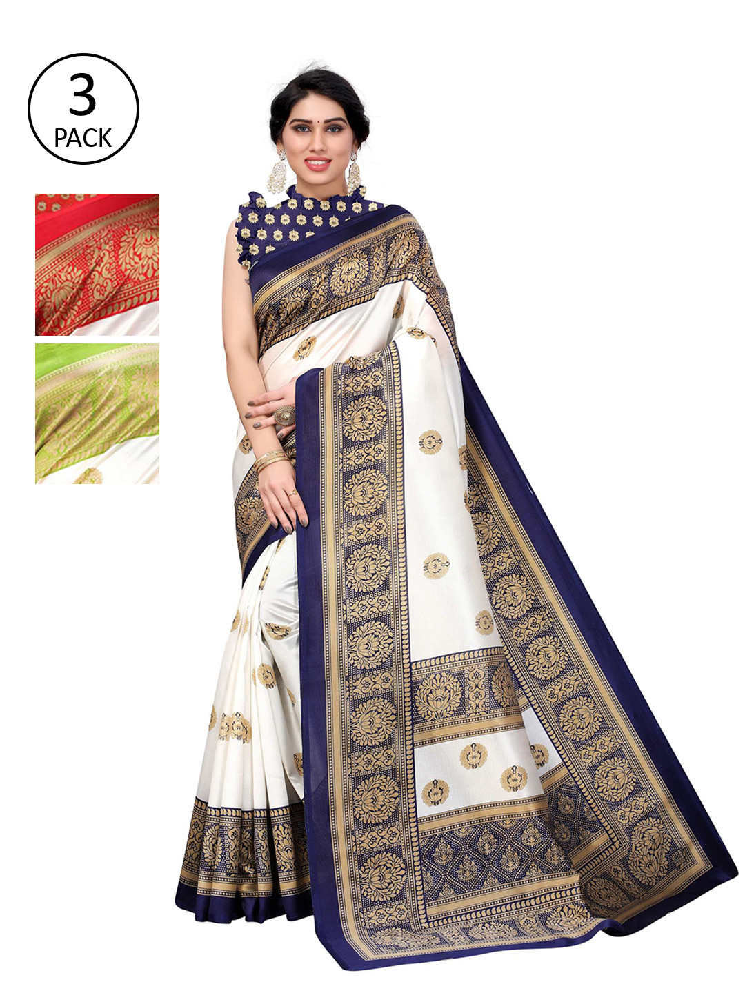 AADVIKA Women Pack Of 3 Navy Blue & Red Floral Art Silk Ready to Wear Mysore Silk Saree
AADVIKA Women Pack Of 3 Navy Blue & Red Floral Art Silk Ready to Wear Mysore Silk Saree