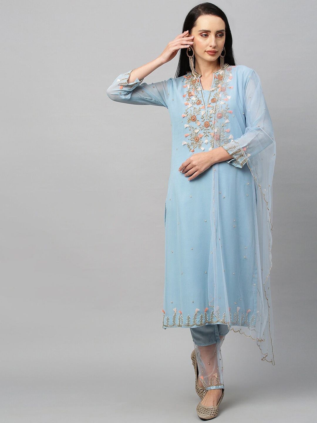 FASHOR Women Blue Floral Yoke Design Beads and Stones Kurta with Trousers & With Dupatta
FASHOR Women Blue Floral Yoke Design Beads and Stones Kurta with Trousers & With Dupatta