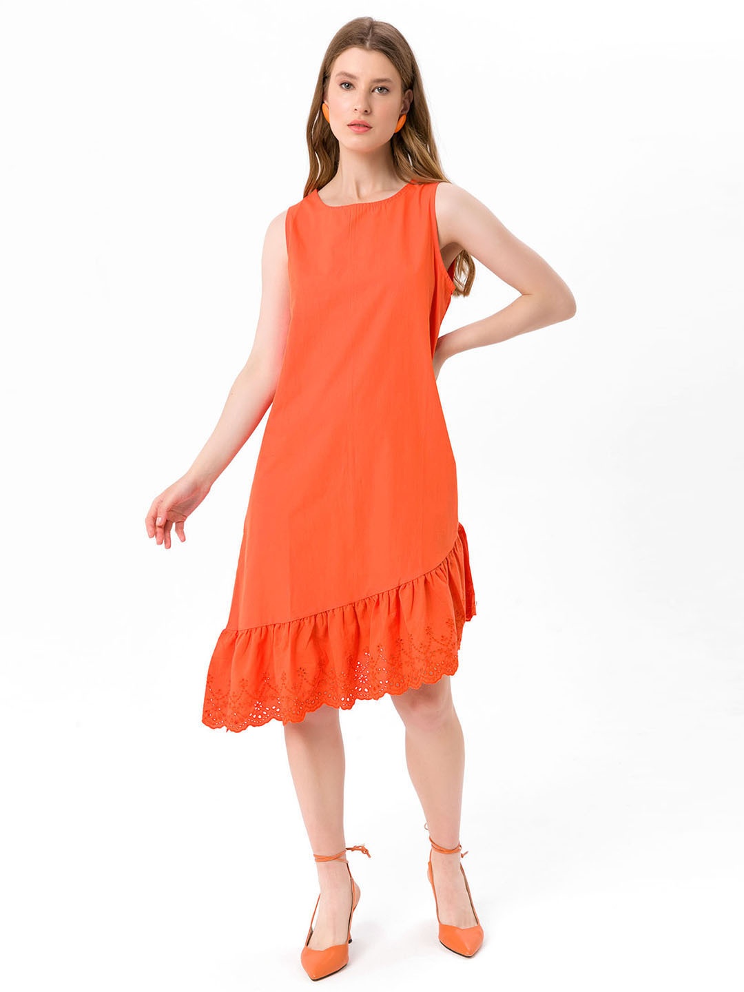 bebe PLUS Orange Asymmetric Hemline A-Line Dress