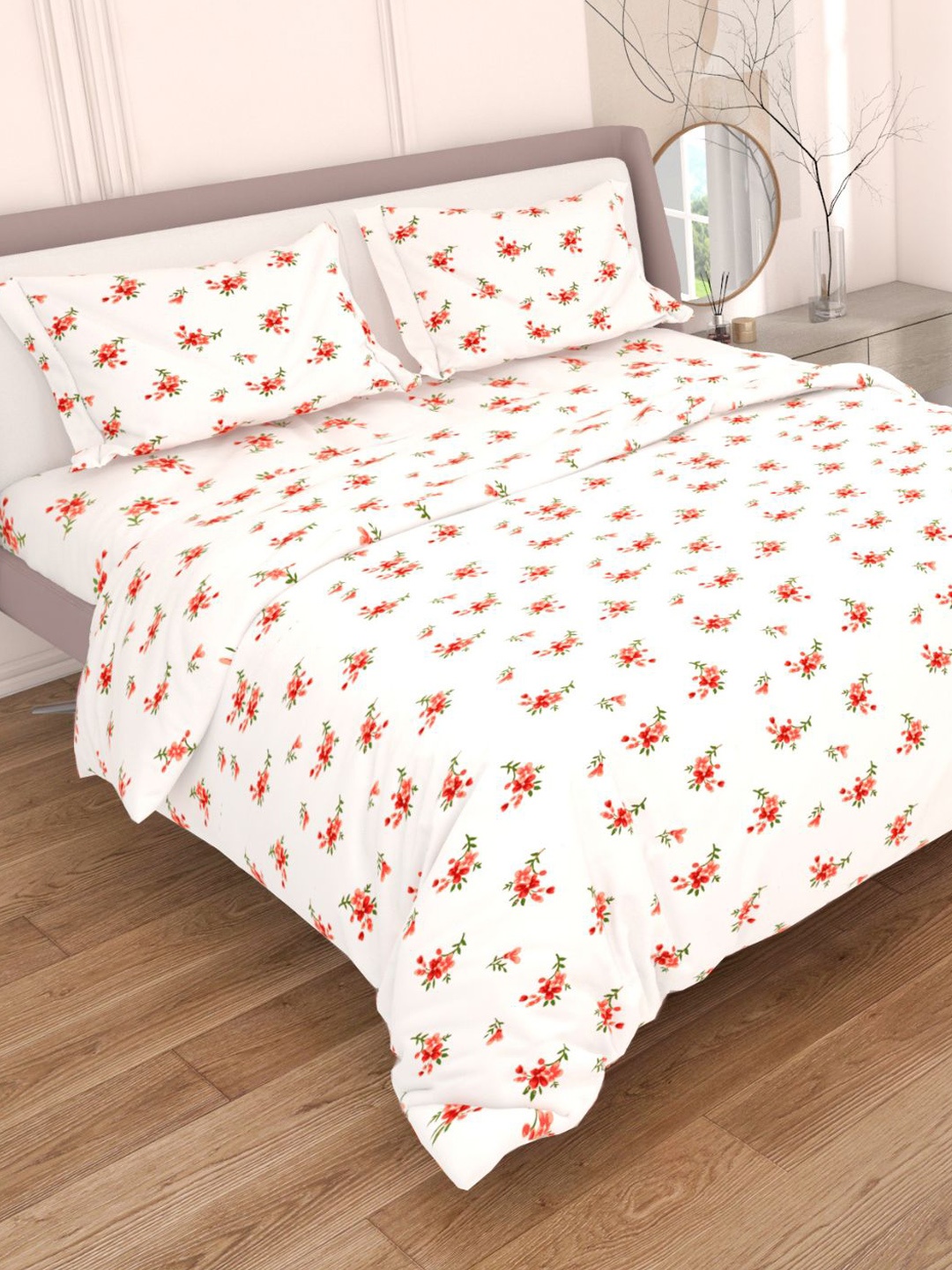 Sleeping Owls- because your sleep matters Red & Off White Floral 144 TC Queen Bedsheet with 2 Pillow Covers
Sleeping Owls- because your sleep matters Red & Off White Floral 144 TC Queen Bedsheet with 2 Pillow Covers