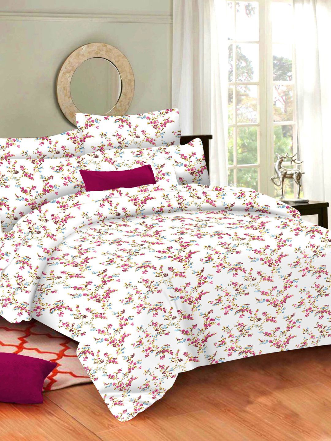 Sleeping Owls- because your sleep matters White & Magenta Floral 144 TC Queen Bedsheet with 2 Pillow Covers
Sleeping Owls- because your sleep matters White & Magenta Floral 144 TC Queen Bedsheet with 2 Pillow Covers
