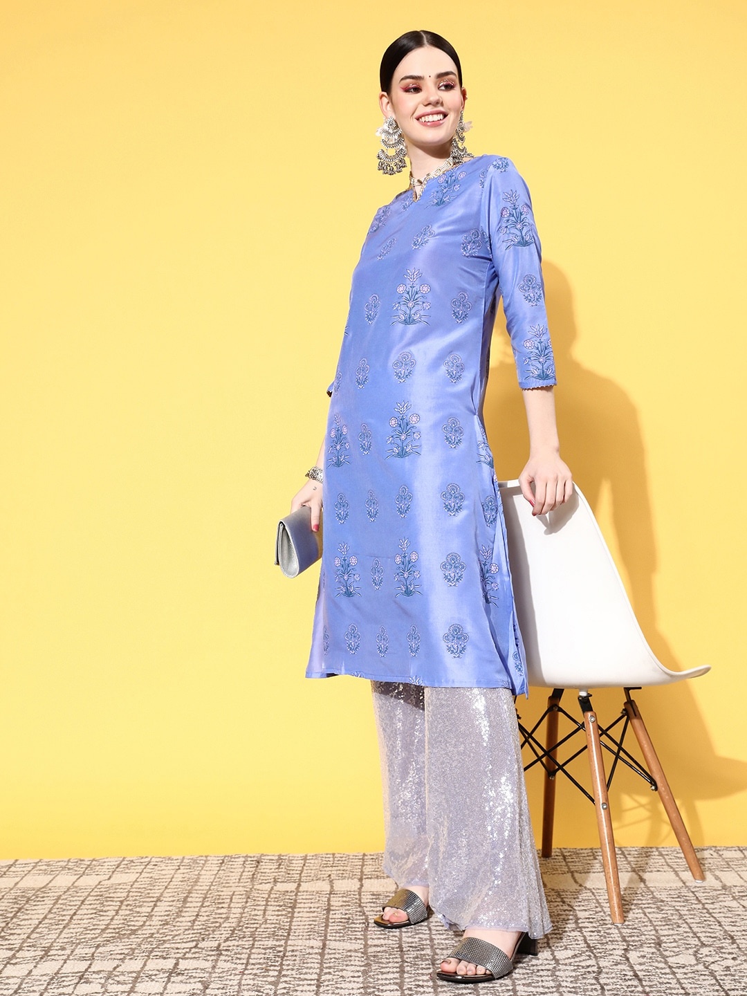 HERE&NOW Women Blue Print Parade Kurta
