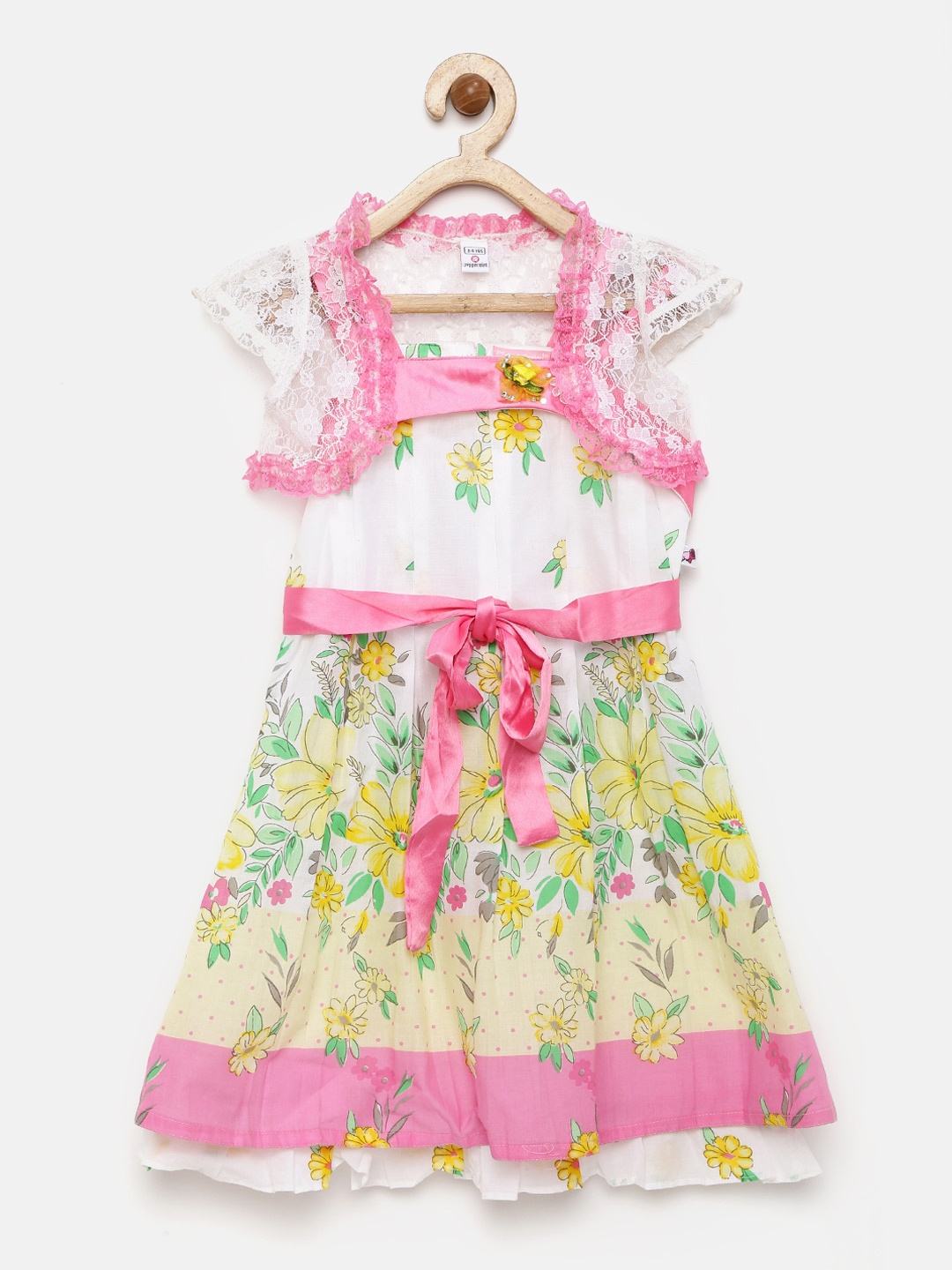 Peppermint Girls White Floral Print A-Line Dress with Shrug