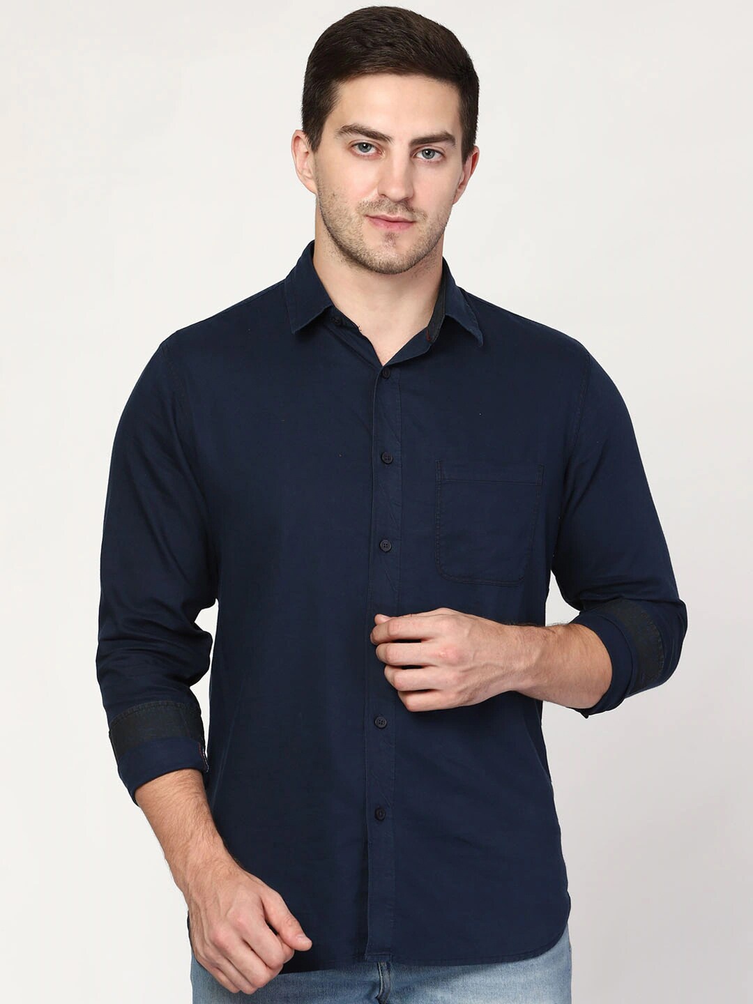 STROP Men Navy Blue Casual Shirt