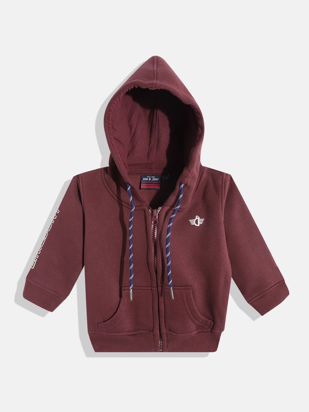 Gini and Jony Boys Burgundy Solid Hooded Sweatshirt