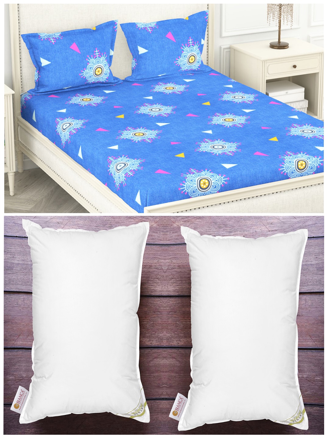 BIANCA Set of 2 White Anti Stress Orthopedic Pillows & 210 TC Polyester King Bedsheet Set
BIANCA Set of 2 White Anti Stress Orthopedic Pillows & 210 TC Polyester King Bedsheet Set