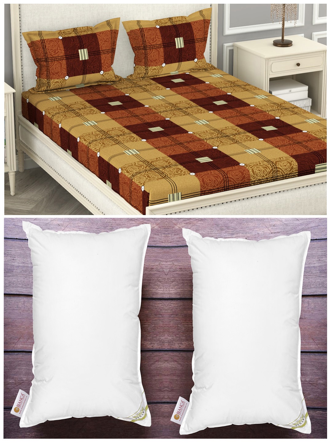 BIANCA Set of 2 White Anti Stress Orthopedic Pillows & 210 TC Polyester King Bedsheet Set
BIANCA Set of 2 White Anti Stress Orthopedic Pillows & 210 TC Polyester King Bedsheet Set