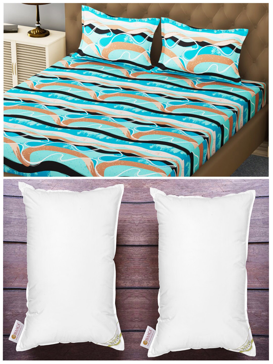BIANCA Set of 200 TC King Bedsheet with 2 Pillow Covers & 2 Medium-Firm Pillows, White
BIANCA Set of 200 TC King Bedsheet with 2 Pillow Covers & 2 Medium-Firm Pillows, White