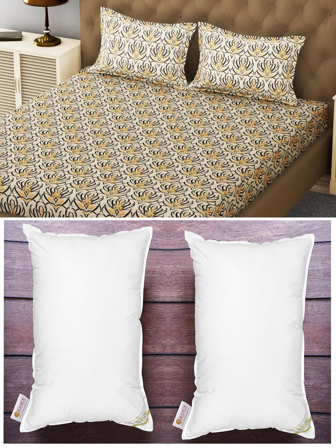 BIANCA Set of 200 TC King Bedsheet with 2 Pillow Covers & 2 Medium-Firm Pillows, White
BIANCA Set of 200 TC King Bedsheet with 2 Pillow Covers & 2 Medium-Firm Pillows, White