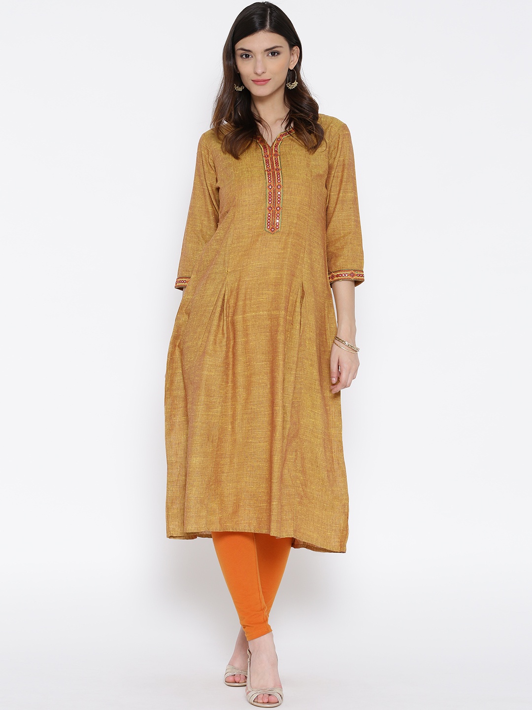 Shree Women Mustard Yellow A-Line Kurta