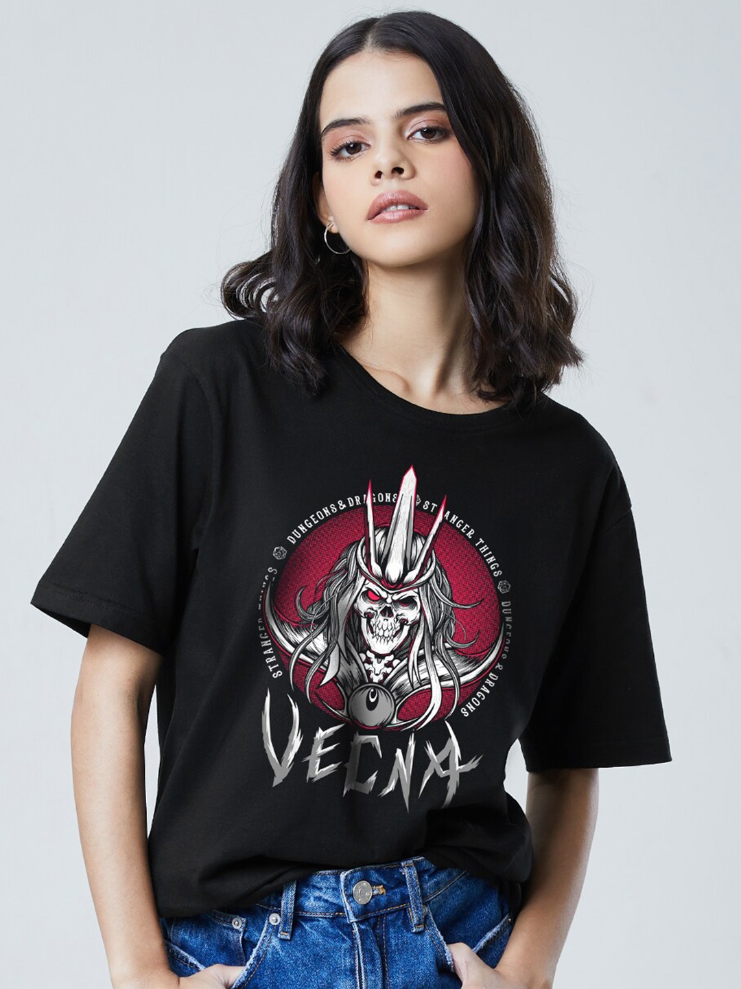 The Souled Store Women Black Oure Cotton Printed Drop-Shoulder Sleeves Loose T-shirt
The Souled Store Women Black Oure Cotton Printed Drop-Shoulder Sleeves Loose T-shirt