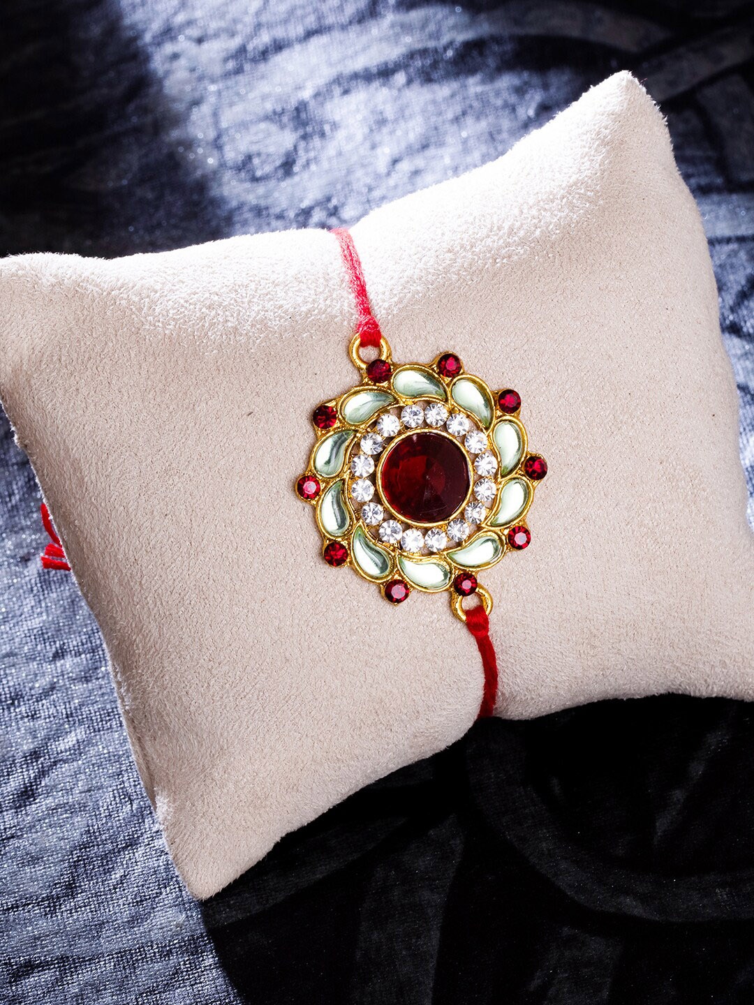 Sukkhi Rakhi Red Gold-Plated Floral Kundan Rakhi