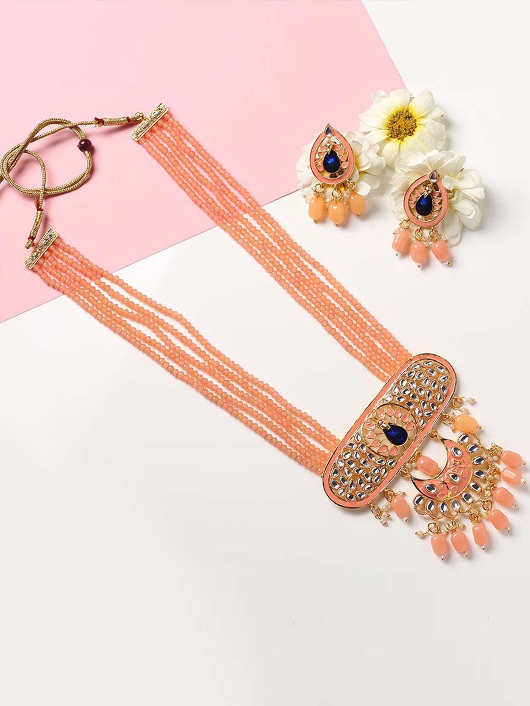 MAD CLUB Peach-Coloured Gold-Plated Stone Studded & Beaded Multistrand Jewellery Set
MAD CLUB Peach-Coloured Gold-Plated Stone Studded & Beaded Multistrand Jewellery Set