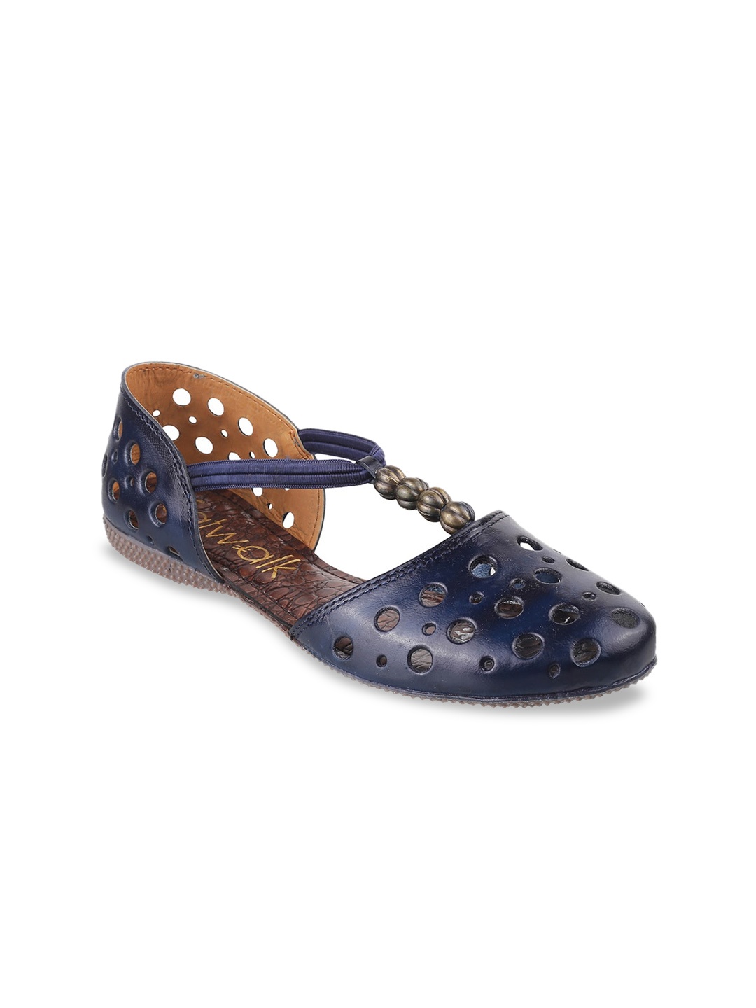 Catwalk Women Blue Printed Leather Laser Cut Flats