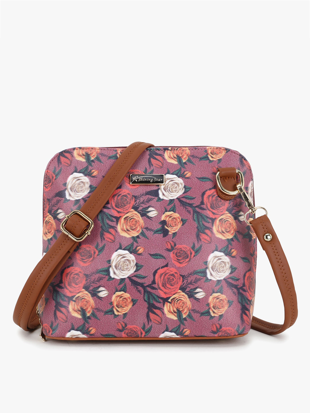 SHINING STAR Pink Floral Printed PU Structured Sling Bag 
SHINING STAR Pink Floral Printed PU Structured Sling Bag