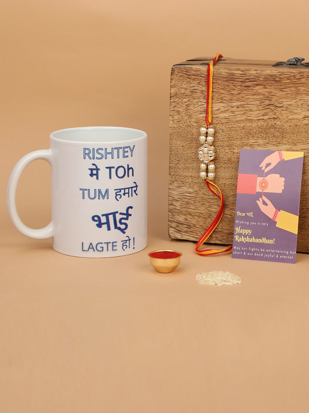 AccessHer Set of 3 Gold-Toned Stone Studded & Beaded Rakhi with Mug & Greeting Card, White
AccessHer Set of 3 Gold-Toned Stone Studded & Beaded Rakhi with Mug & Greeting Card, White