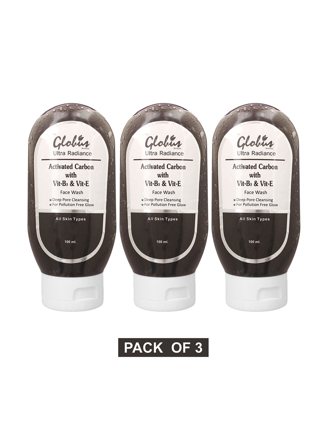 Globus Remedies Set of 3 Activated Carbon Anti-Pollution Face Wash - 100ml each, Black
Globus Remedies Set of 3 Activated Carbon Anti-Pollution Face Wash - 100ml each, Black