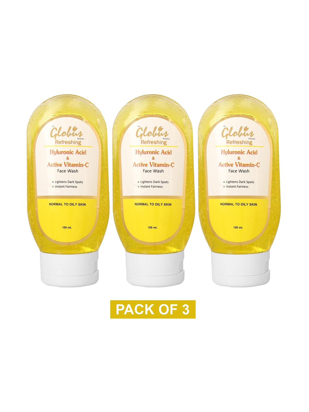 Globus Remedies Set of 3 Hyaluronic Acid & Vitamin C Anti-Aging Face Wash - 100ml each, Yellow
Globus Remedies Set of 3 Hyaluronic Acid & Vitamin C Anti-Aging Face Wash - 100ml each, Yellow