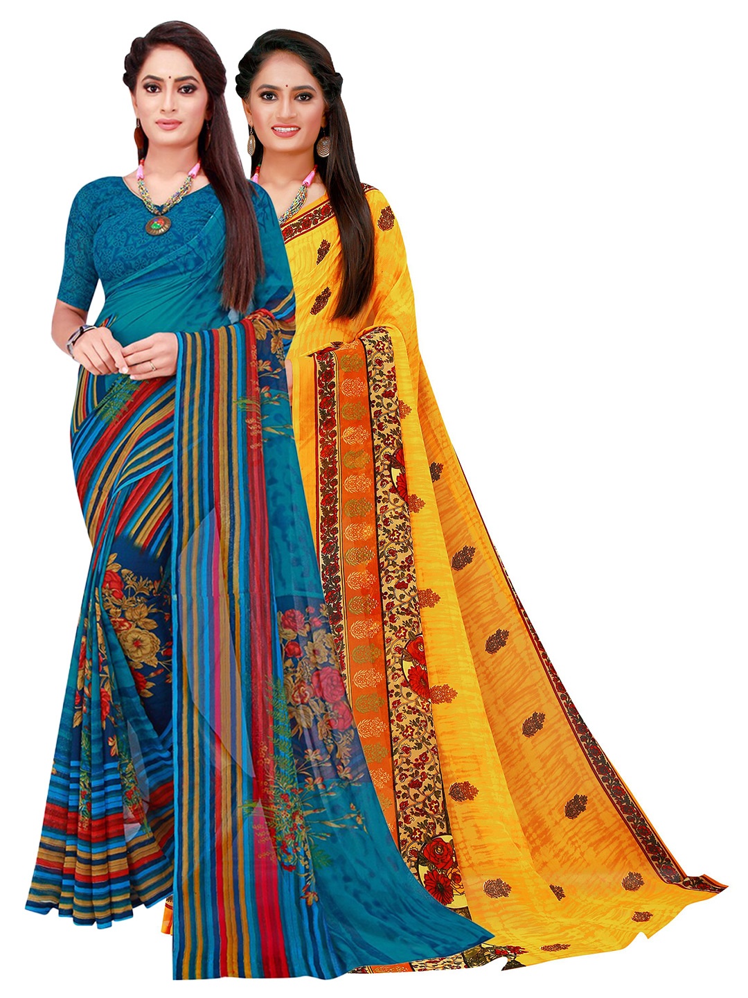 Florence Yellow & Green Pure Georgette Saree
