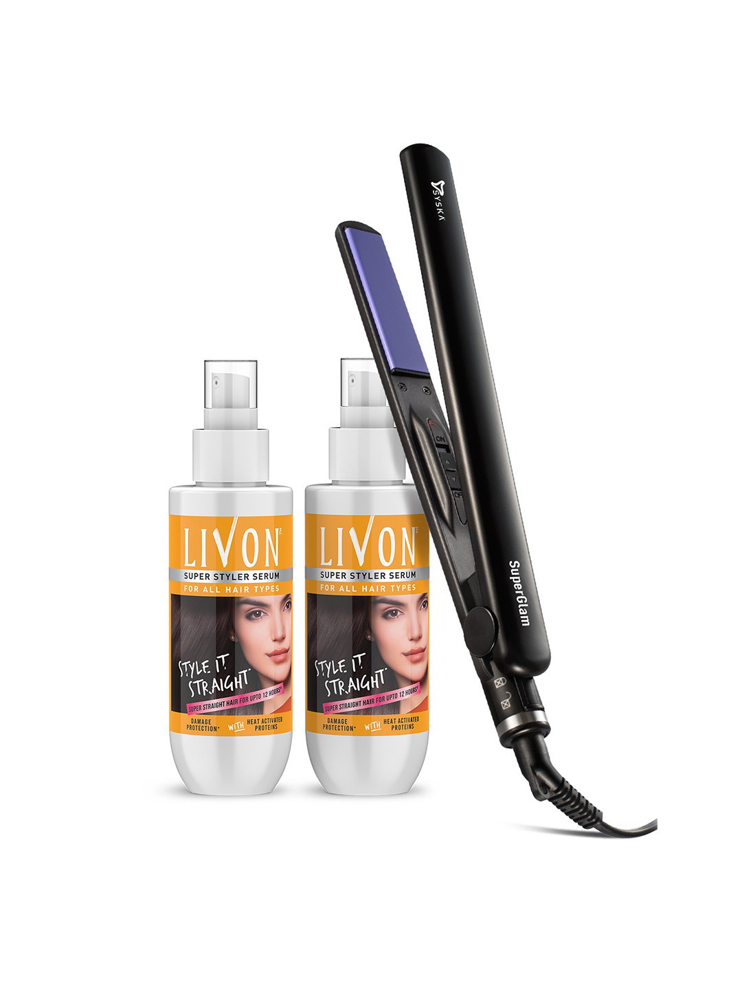 Livon Super Sleek Combo - 2 Super Styler Serum & Syska Hair Straightener, Yellow
Livon Super Sleek Combo - 2 Super Styler Serum & Syska Hair Straightener, Yellow