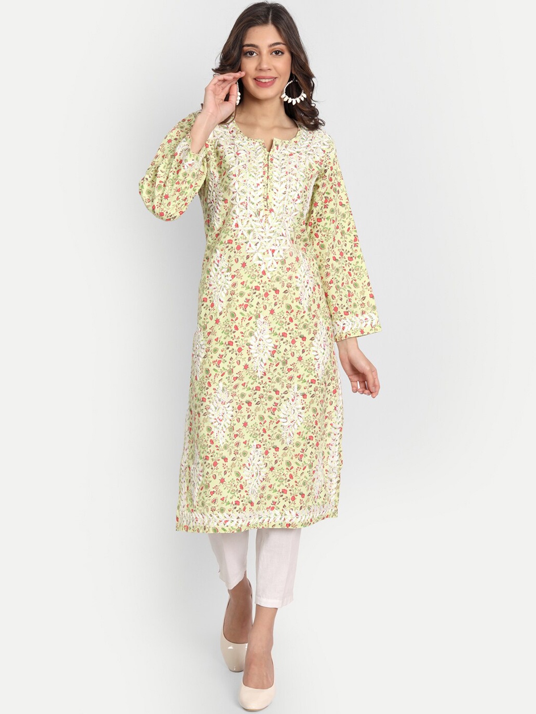 Indiankala4u Women Floral Printed Flared Sleeves Mirror Work Chikankari Kurta, Yellow
Indiankala4u Women Floral Printed Flared Sleeves Mirror Work Chikankari Kurta, Yellow