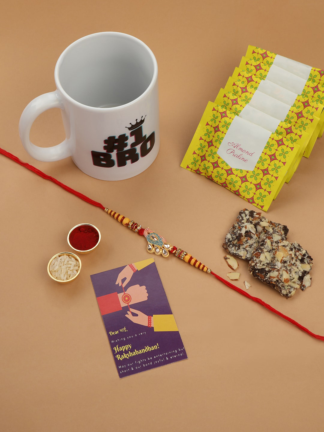 AccessHer Red & Gold-Toned Studded Rakhi Gift Set 
AccessHer Red & Gold-Toned Studded Rakhi Gift Set