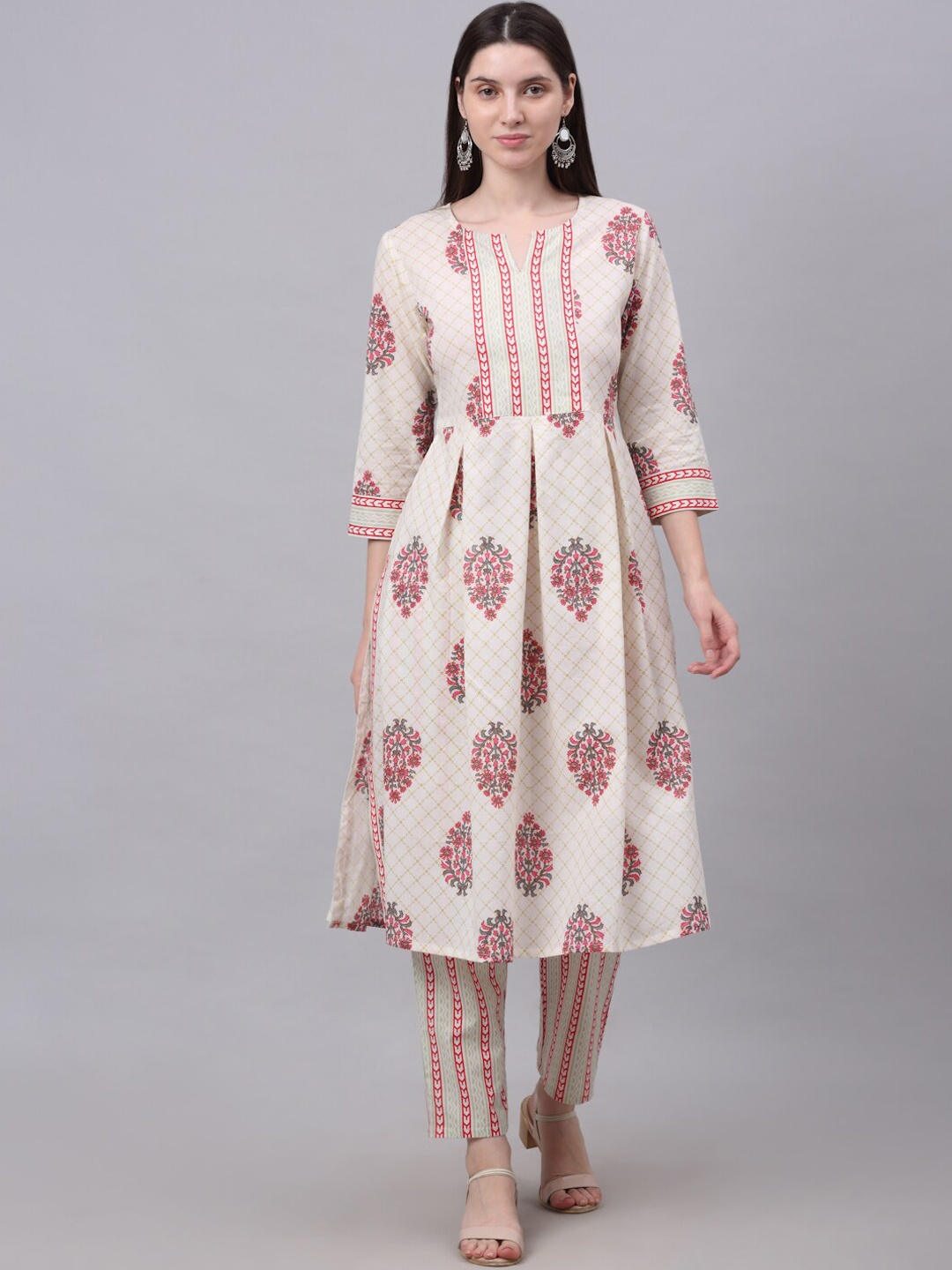 KALINI Women Cream-Coloured & Pink Ethnic Screen Printed Pure Cotton Kurta with Trousers
KALINI Women Cream-Coloured & Pink Ethnic Screen Printed Pure Cotton Kurta with Trousers