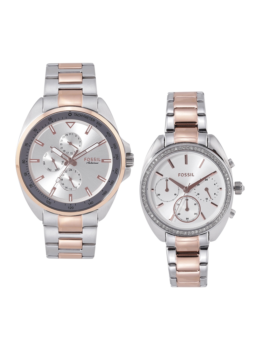 Fossil Unisex Silver-Toned Dial & Multicolored Analogue Couple Watch Gift Set BQ2642SET
Fossil Unisex Silver-Toned Dial & Multicolored Analogue Couple Watch Gift Set BQ2642SET