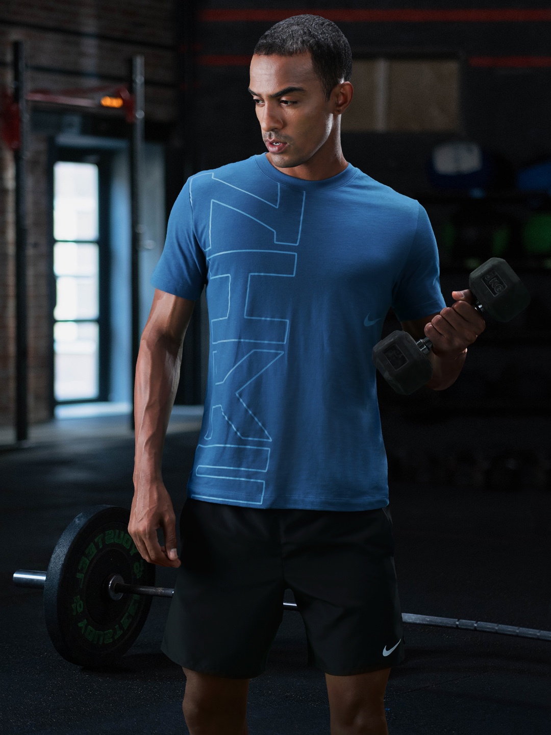 Nike Men Blue Typography Printed SLUB SC FS Dri-FIT Training T-shirt