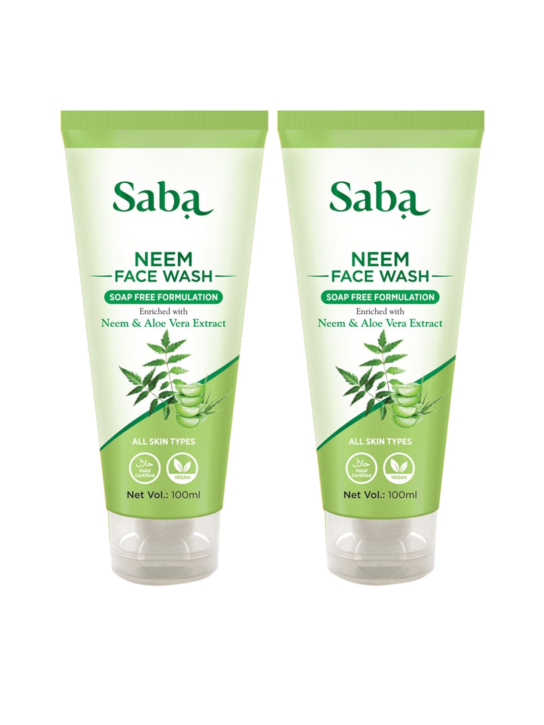 Saba Set of 2 Neem Vegan Face Wash with Aloe Vera for All Skin Types - 100ml each, Green
Saba Set of 2 Neem Vegan Face Wash with Aloe Vera for All Skin Types - 100ml each, Green