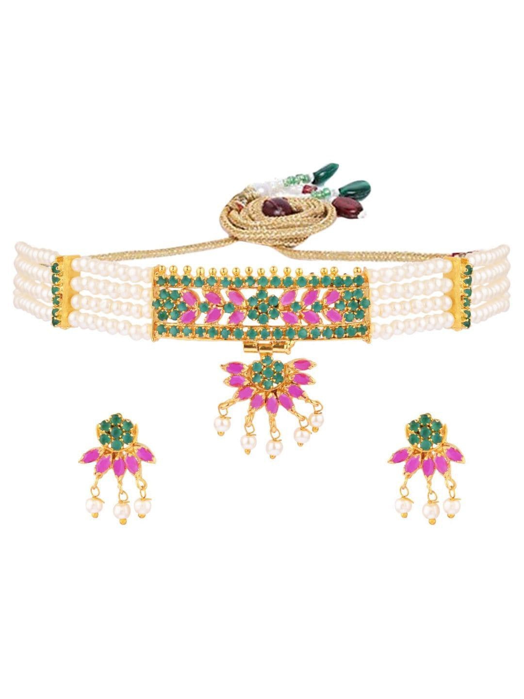 Efulgenz Pink & Green Gold-Plated Crystals Studded Beaded Choker Necklace & Earrings
Efulgenz Pink & Green Gold-Plated Crystals Studded Beaded Choker Necklace & Earrings