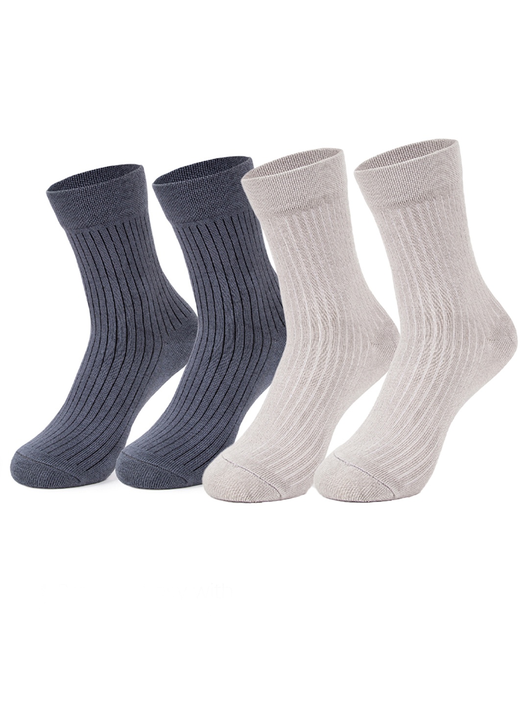 MUSH Unisex Pack Of 4 Assorted Striped Calf-Length Socks