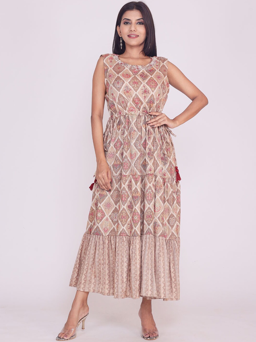 FASHION DWAR Women Brown & Peach-coloured Ethnic Motifs Made To Measure Maxi Dress
FASHION DWAR Women Brown & Peach-coloured Ethnic Motifs Made To Measure Maxi Dress