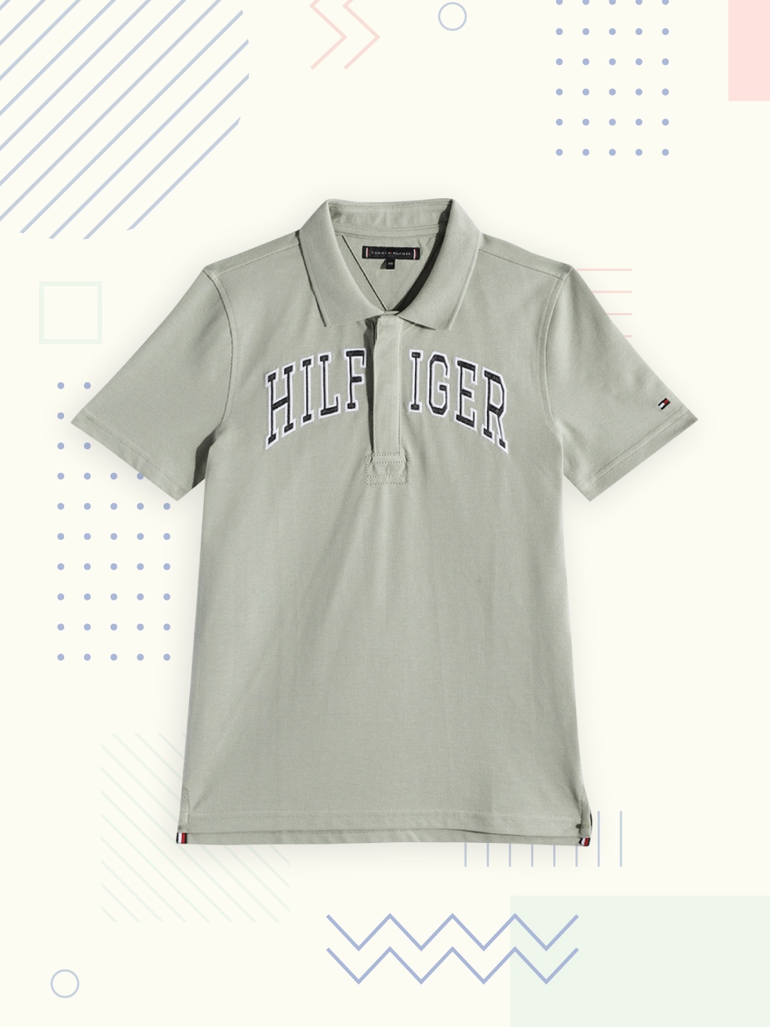Tommy Hilfiger Boys Green Brand Logo Polo Collar Pure Organic Cotton T-shirt