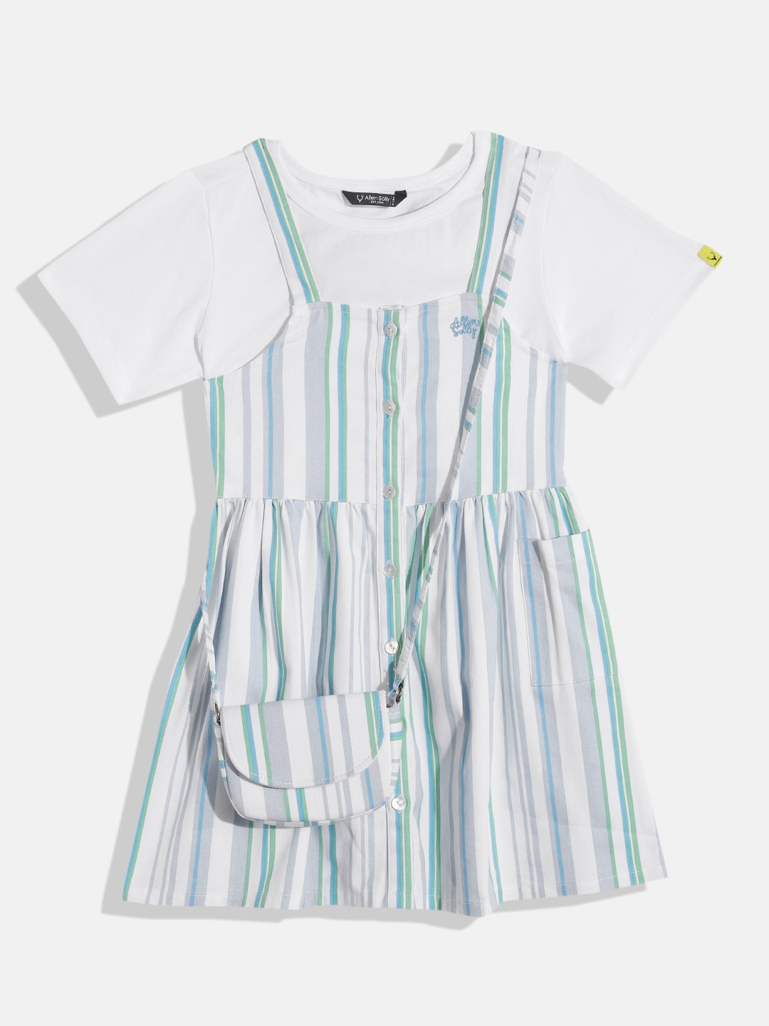 Allen Solly Junior Girls Pure Cotton Striped Pinafore Dress with T-shirt & Sling Bag, White
Allen Solly Junior Girls Pure Cotton Striped Pinafore Dress with T-shirt & Sling Bag, White