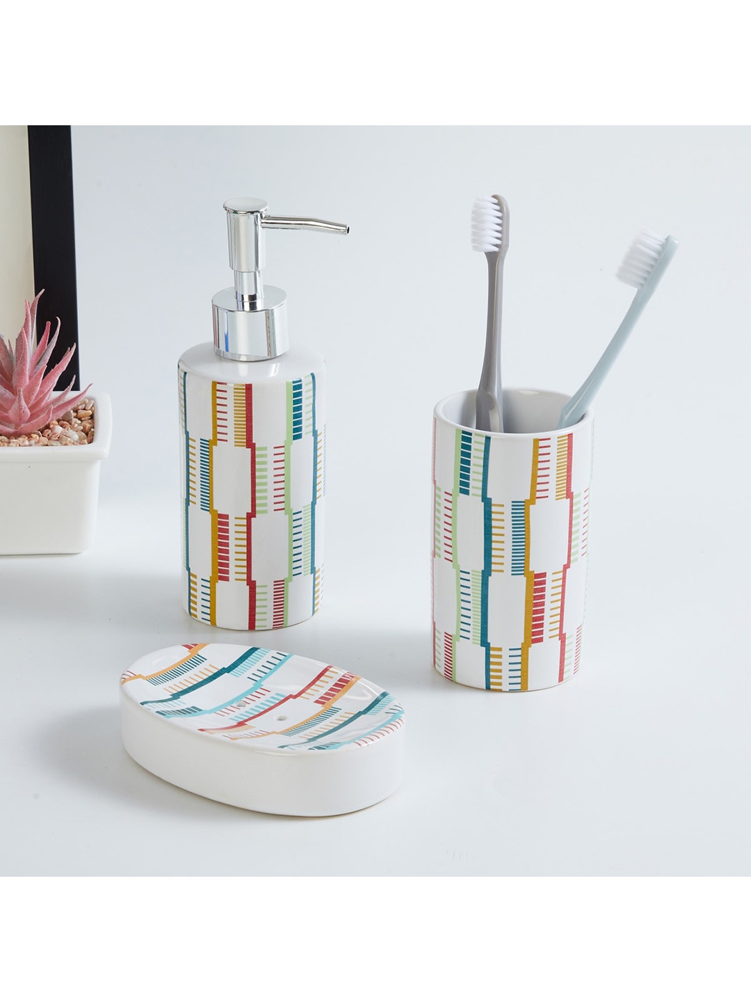 Home Centre Set of 3 Multicoloured Mekong Printed Ceramic Bathroom Accessories, Multi
Home Centre Set of 3 Multicoloured Mekong Printed Ceramic Bathroom Accessories, Multi