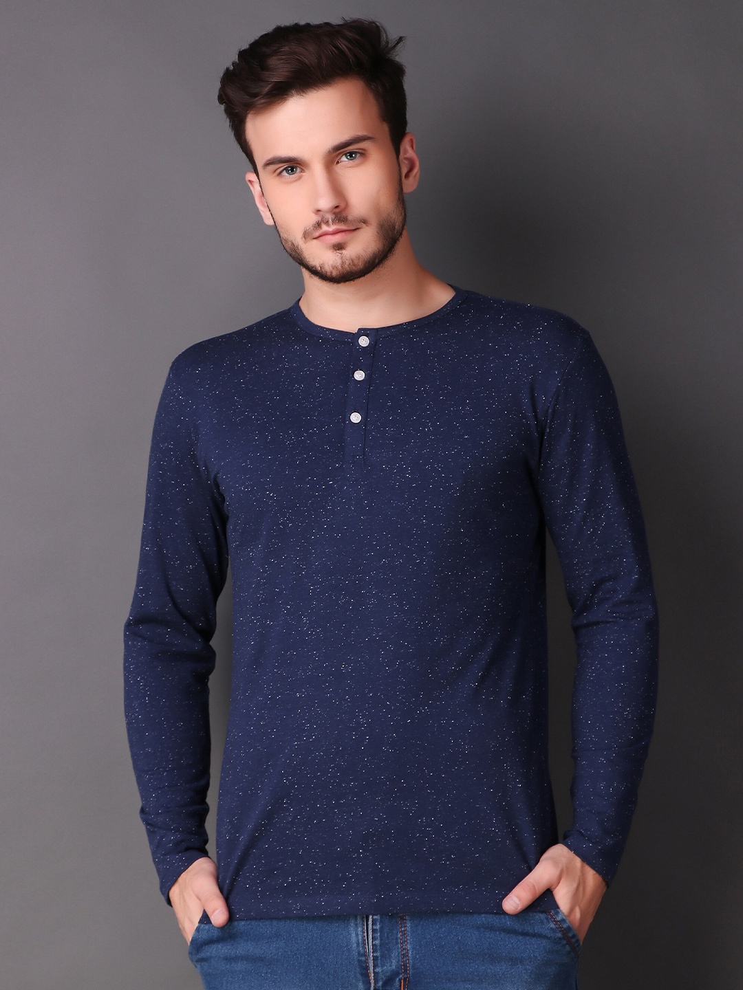 LE BOURGEOIS Men Navy Blue Printed Cotton T-shirt
