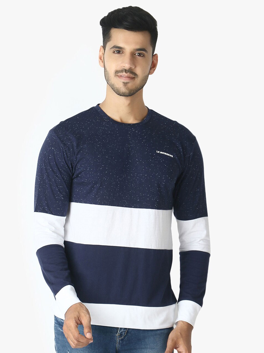 LE BOURGEOIS Men Navy Blue Colourblocked T-shirt