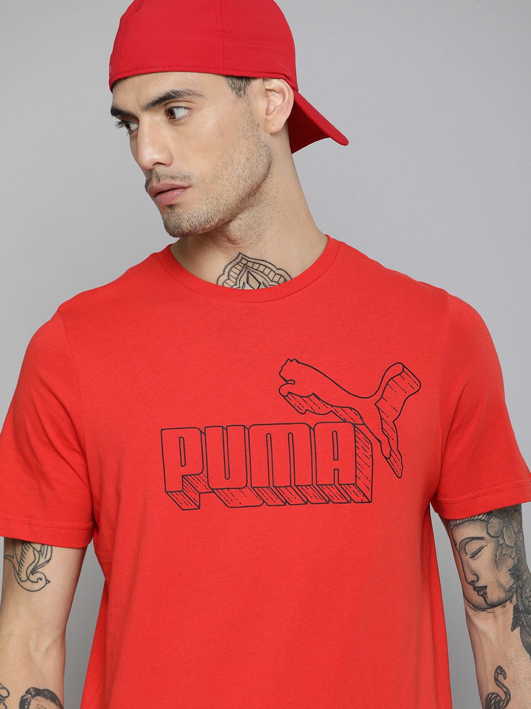 Puma Men Brand Logo Print Round Neck No. 1 Logo Graphic Pure Cotton Regular Fit T-Shirt, Red