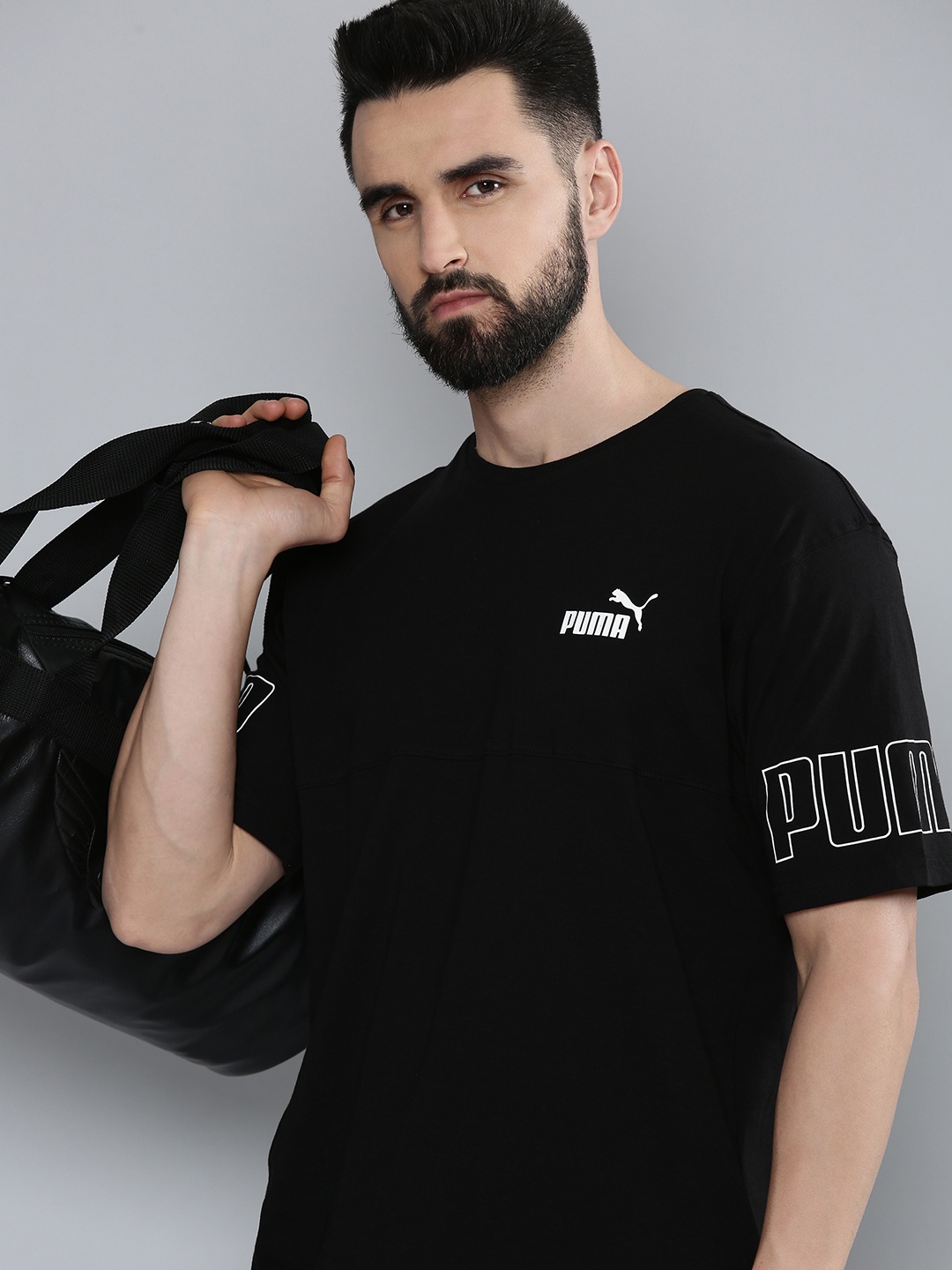 Puma Brand Logo Printed Relaxed Fit T-shirt, Black